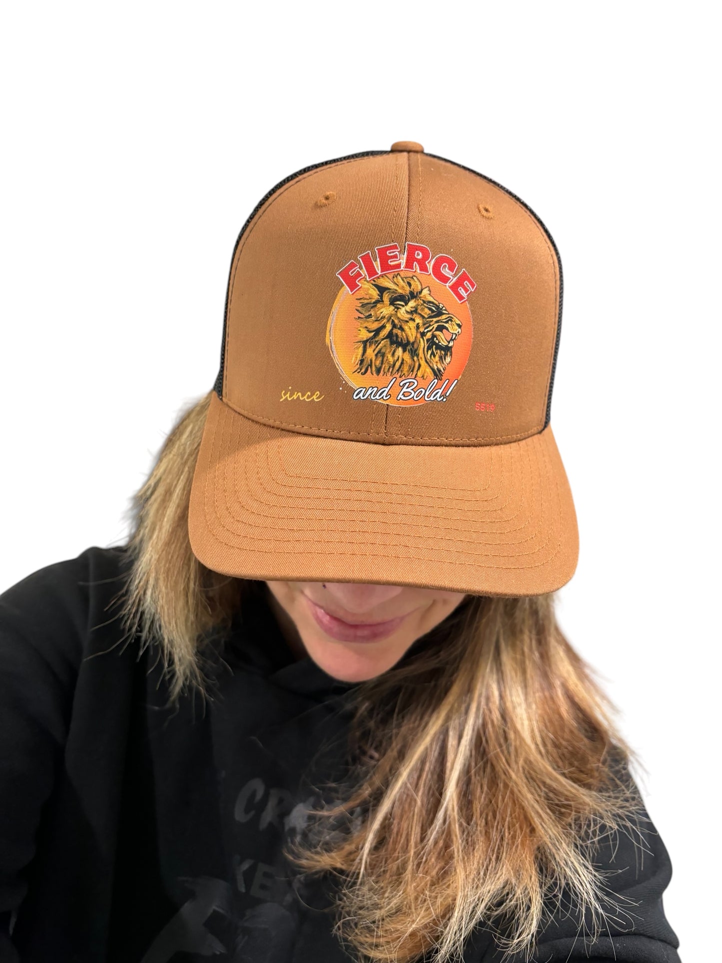 "Liberty Wares" Fierce & Bold Retro Trucker Cap Black Mesh/Saddle