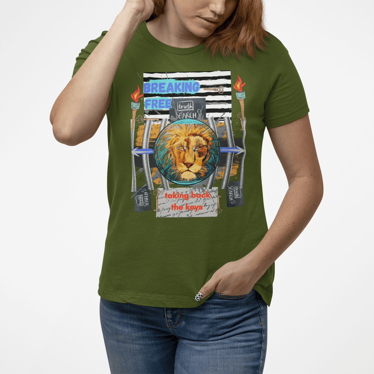 "LIBERTY WARES" RETRO BREAKING FREE UNISEX T Shirt Olive Apliiq