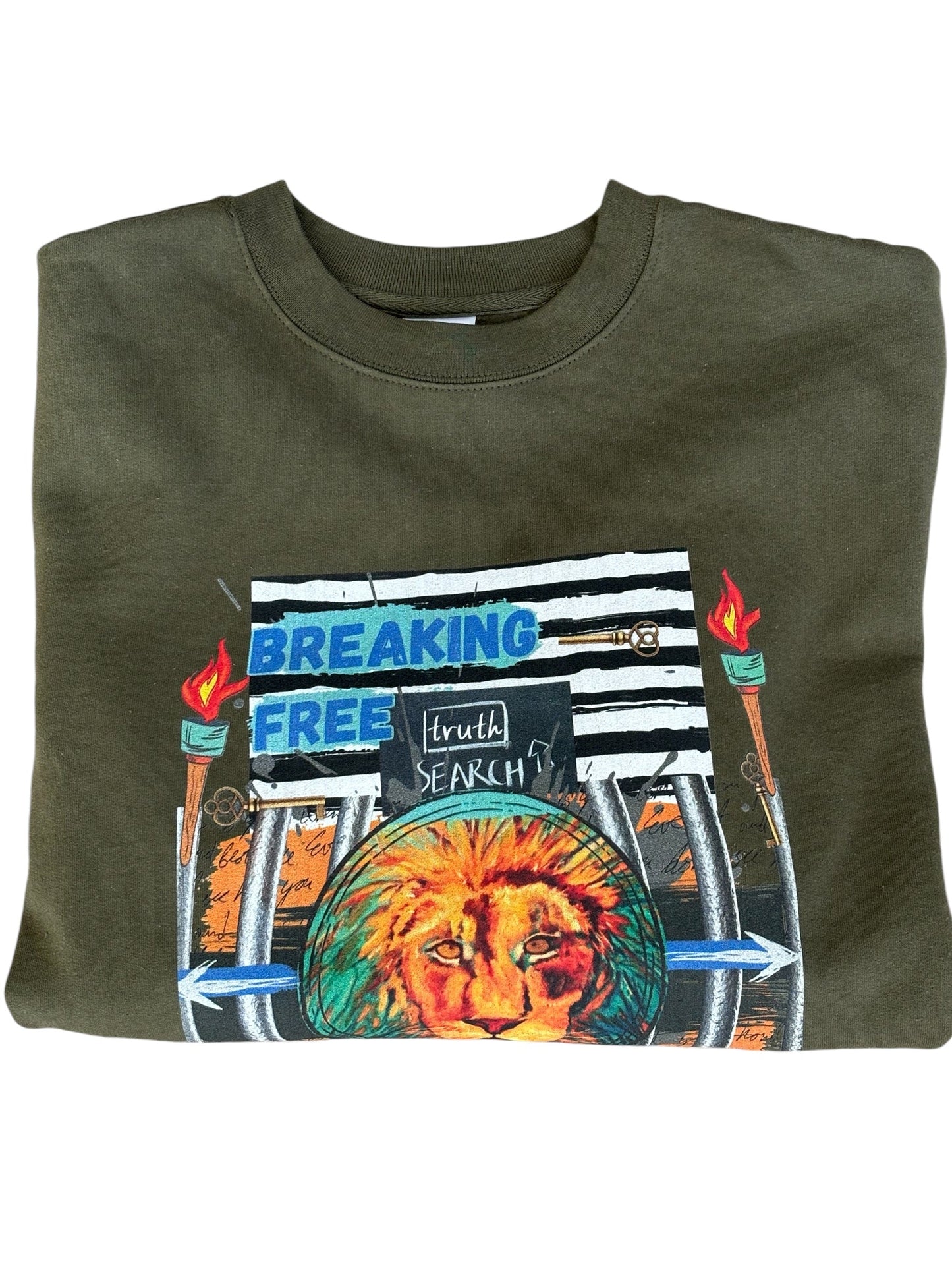"LIBERTY WARES" RETRO BREAKING FREE UNISEX MID WEIGHT CREW ARMY Apliiq