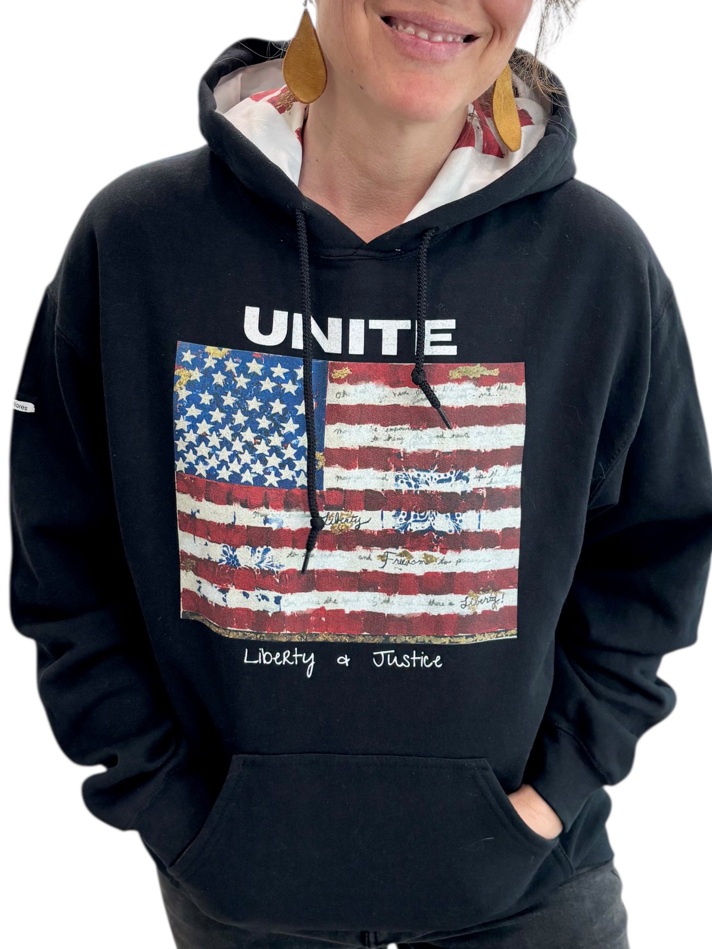 "LIBERTY WARES" UNITE UNISEX HOOD ART HOODIE Black