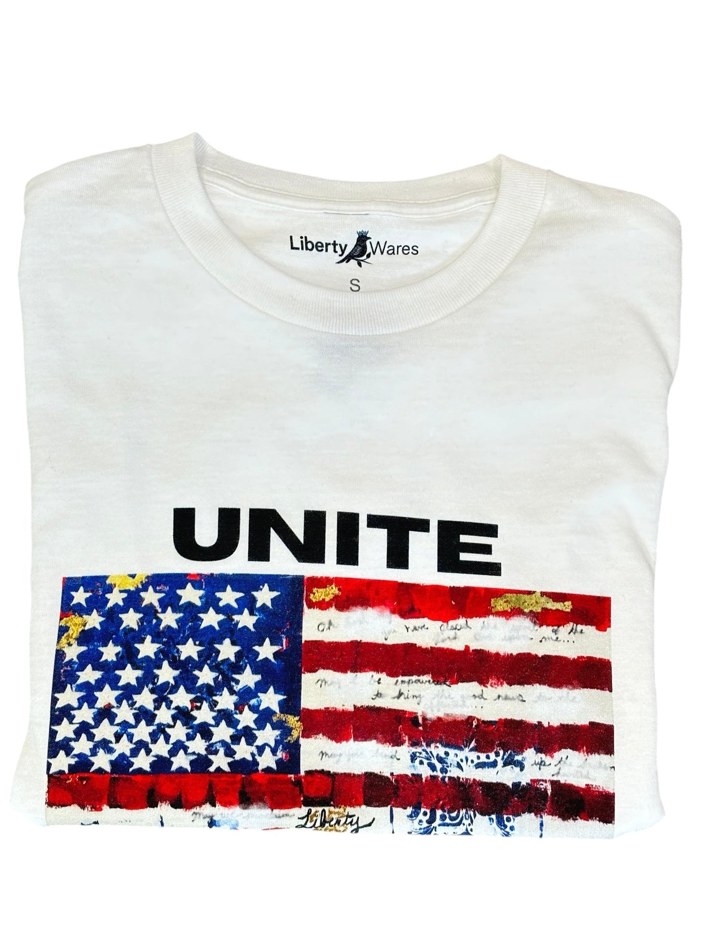 "LIBERTY WARES" UNITE Flag UNISEX TEE White Apliiq