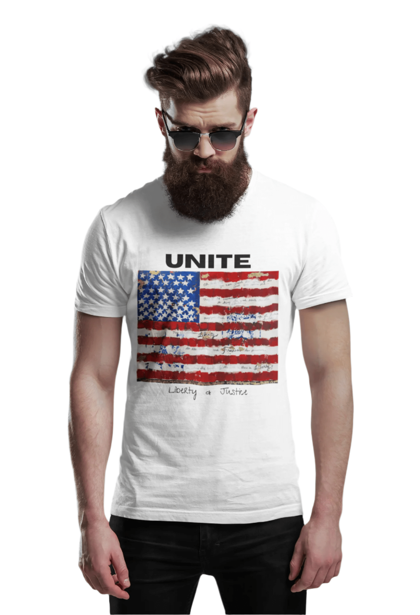 "LIBERTY WARES" UNITE Flag UNISEX TEE White Apliiq