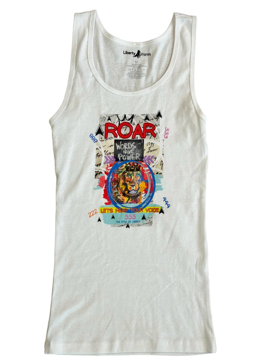 "LIBERTY WARES" RETRO ROAR WOMENs BABY RIB TANK White