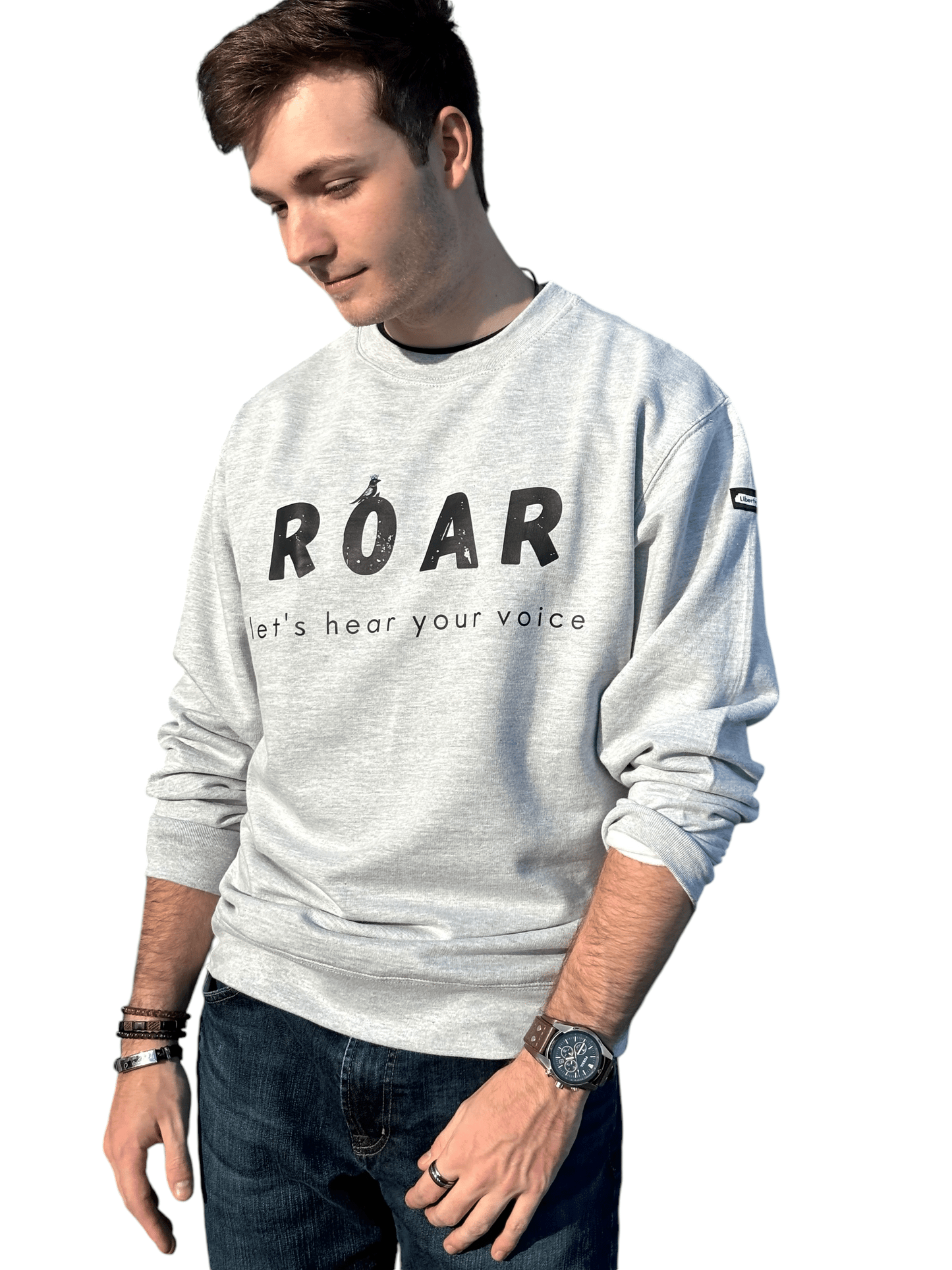 "LIBERTY WARES" ROAR UNISEX MID WEIGHT SWEATSHIRT Heather Grey