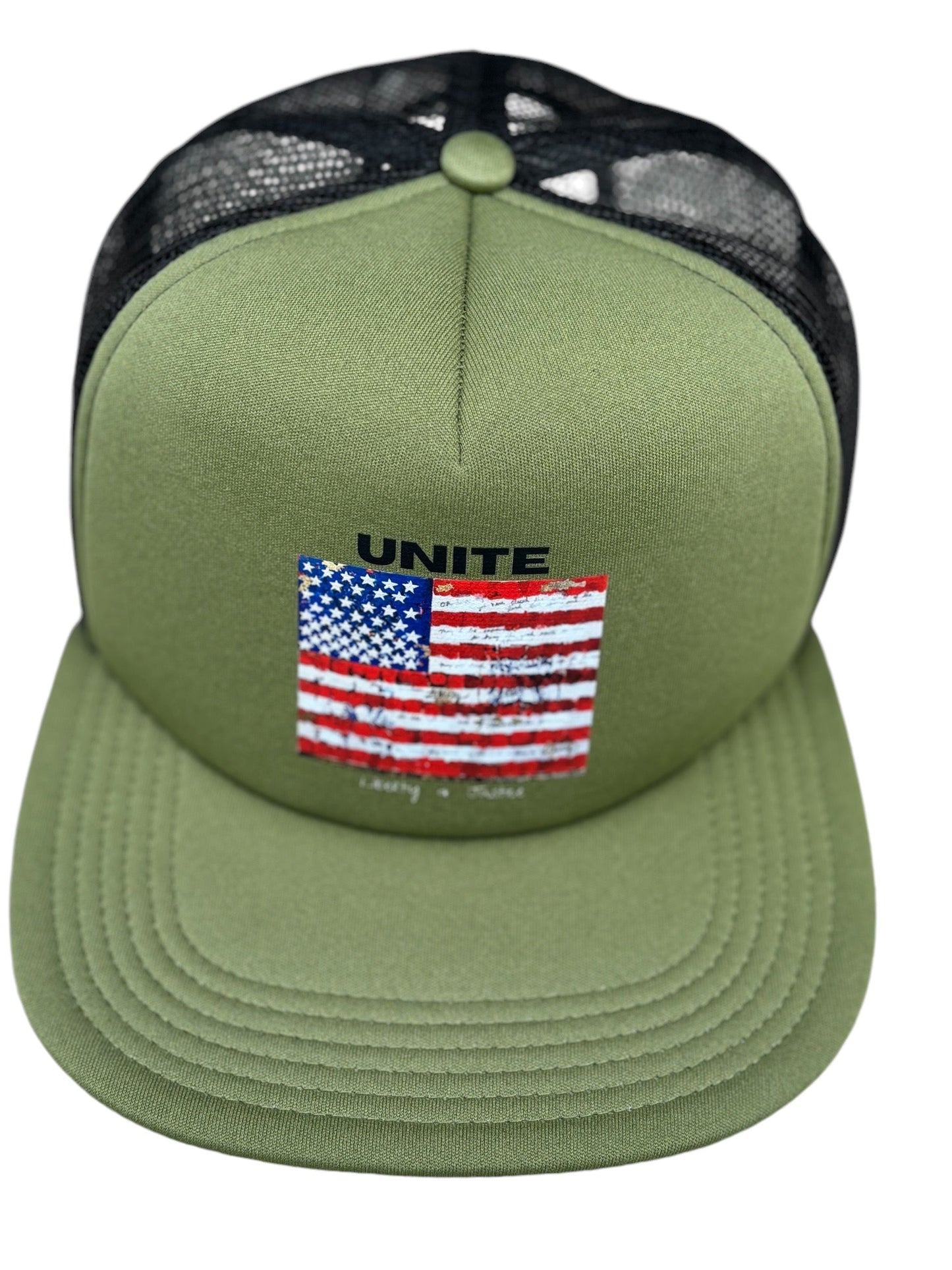 "LIBERTY WARES" UNITE Flag UNISEX TRUCKER HAT Army Green Apliiq