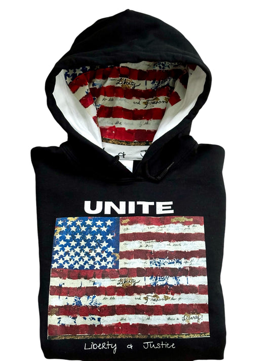 "LIBERTY WARES" UNITE UNISEX HOOD ART HOODIE Black