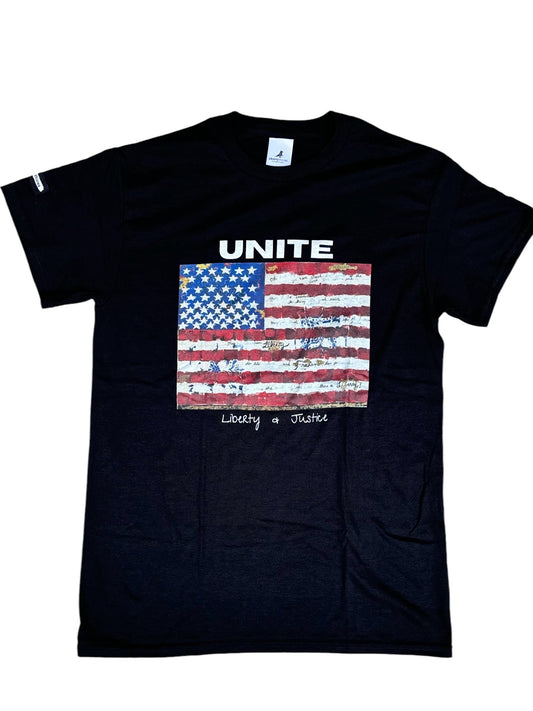 "LIBERTY WARES" UNITE Flag UNISEX TEE Black Apliiq