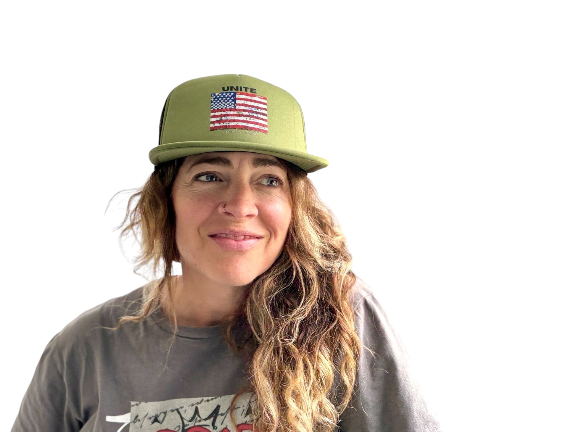 "LIBERTY WARES" UNITE Flag UNISEX TRUCKER HAT Army Green Apliiq