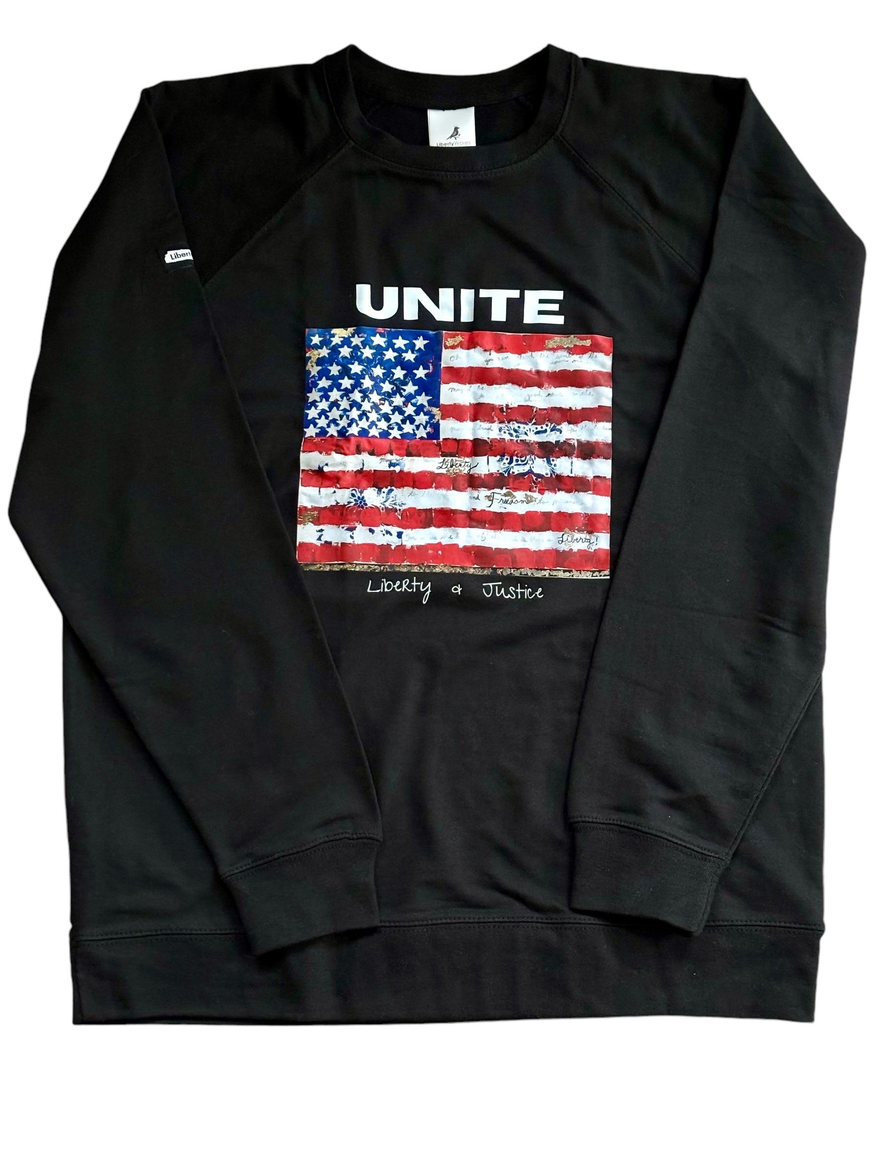 "LIBERTY WARES" UNITE FLAG UNISEX  Unite Flag LOOPBACK TERRY CREWNECK Black Apliiq