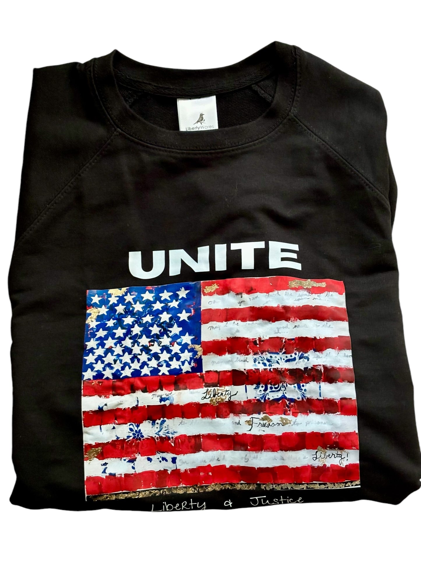"LIBERTY WARES" UNITE FLAG UNISEX  Unite Flag LOOPBACK TERRY CREWNECK Black Apliiq