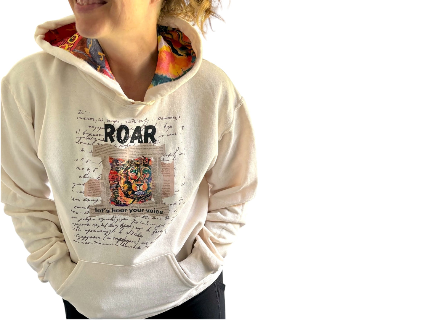 "LIBERTY WARES" VINTAGE ROAR HOOD ART HOODIE Bone White