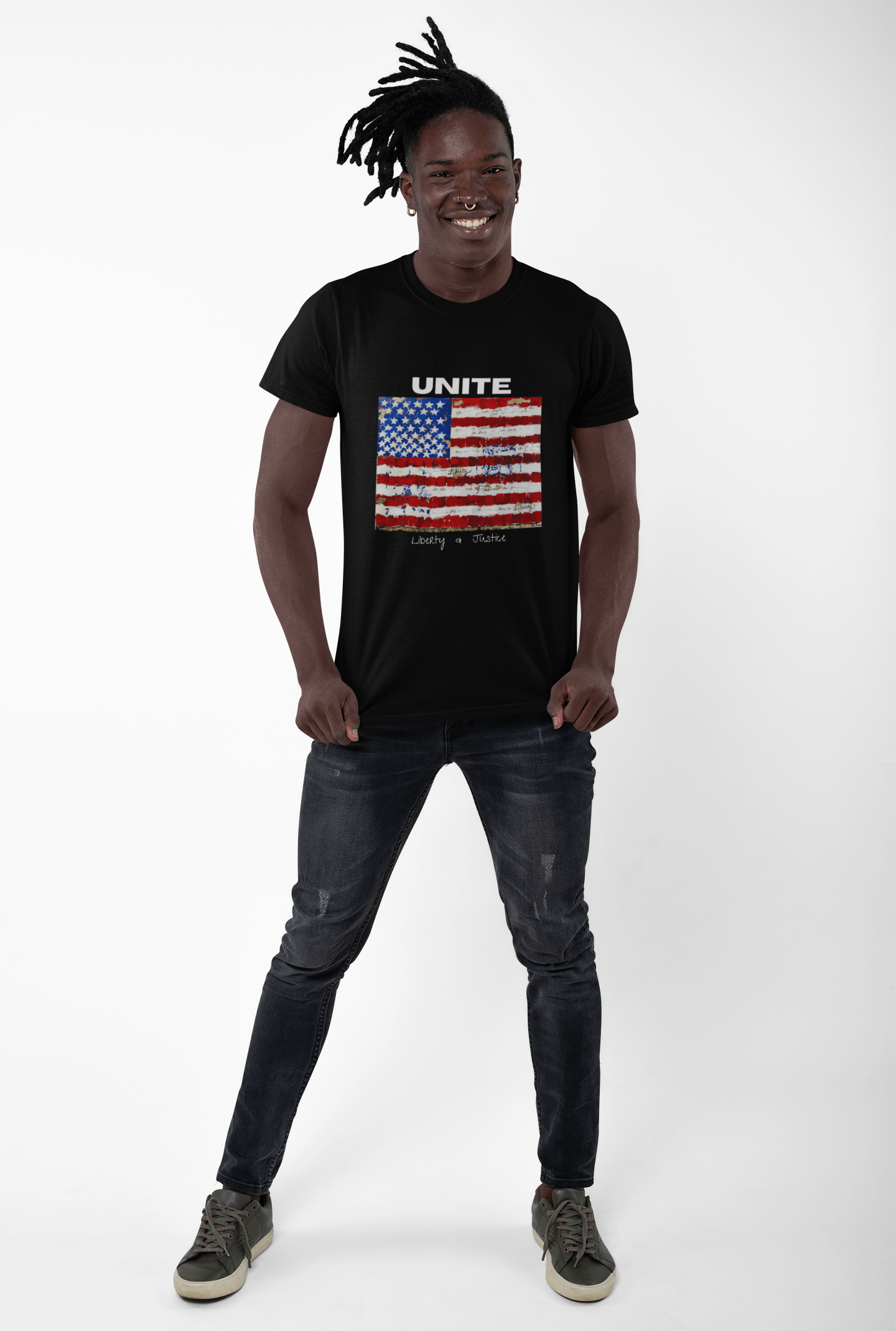 "LIBERTY WARES" UNITE Flag UNISEX TEE Black Apliiq